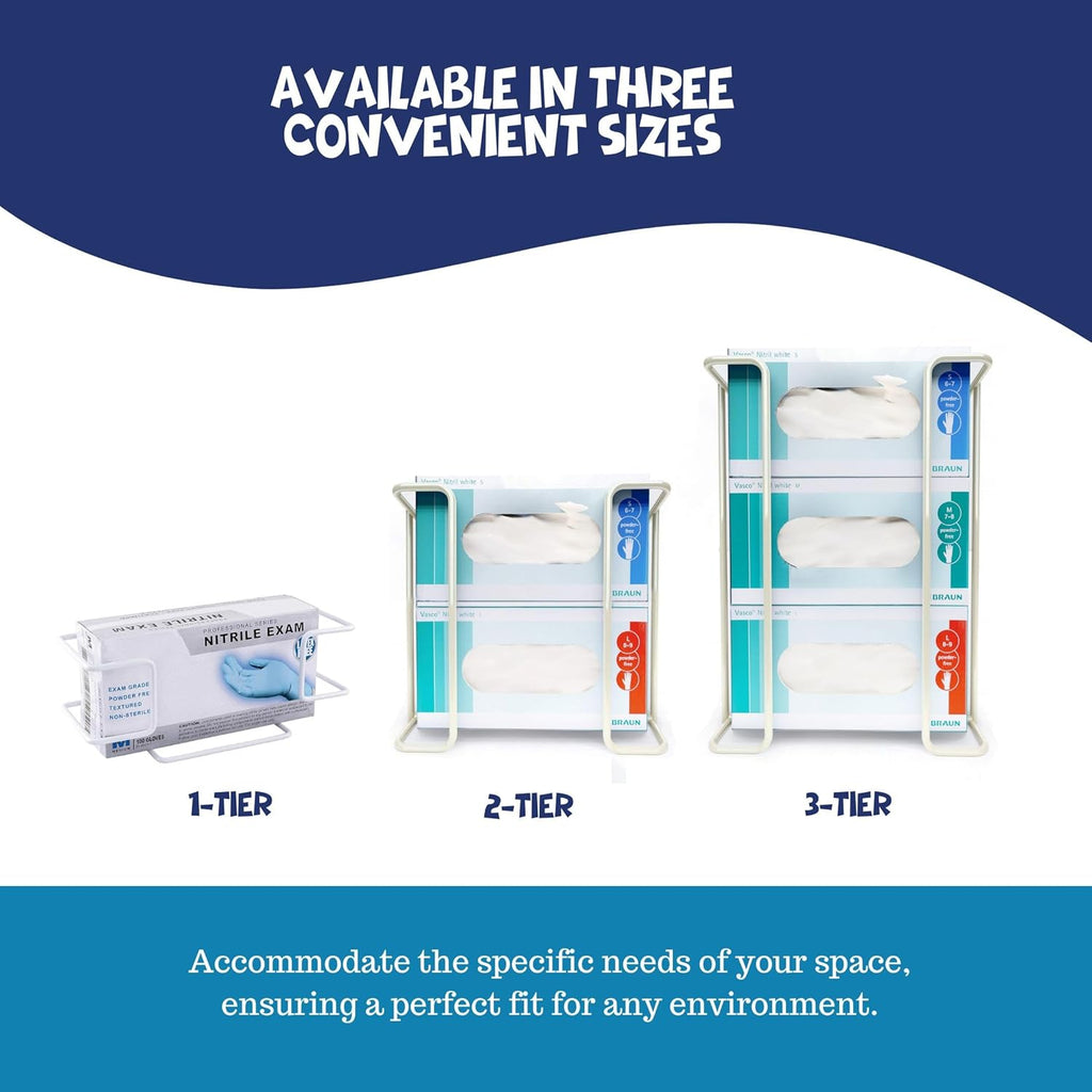 Disposable Glove and Facial Tissue Wire Rack, Dispenser, Wall Mount Design With Mounting Accessories Included, White Durable Metal Organizer Glove Dispenser for Home, Lab, Office and Food Service