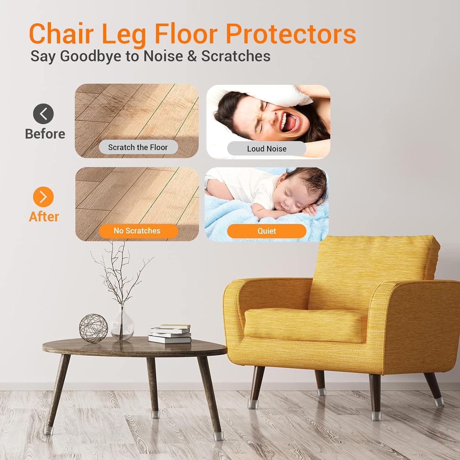 36Pcs Black Square Chair Leg Floor Protectors, Felt Furniture Pads for Hardwood Floors, Chair Leg Protectors for Hardwood Floors, Floor Protectors for Chairs, Reduce Noise - Large, Black
