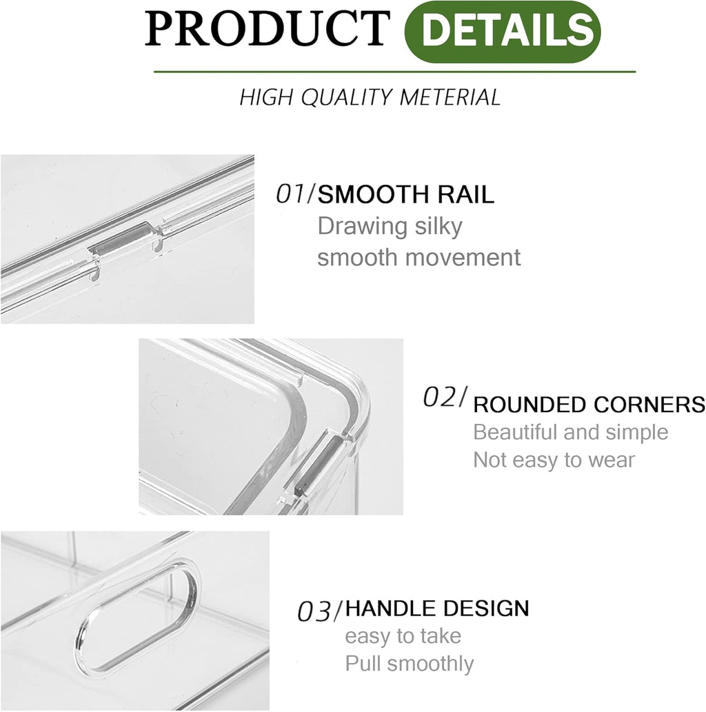 2 Pack Fridge Organizers and Storage with Pull out Drawer, Stackable Storage Drawer, Clear Refrigerator Organizers, BPA-Free for Kitchen Cabinet Pantry,3.14QT