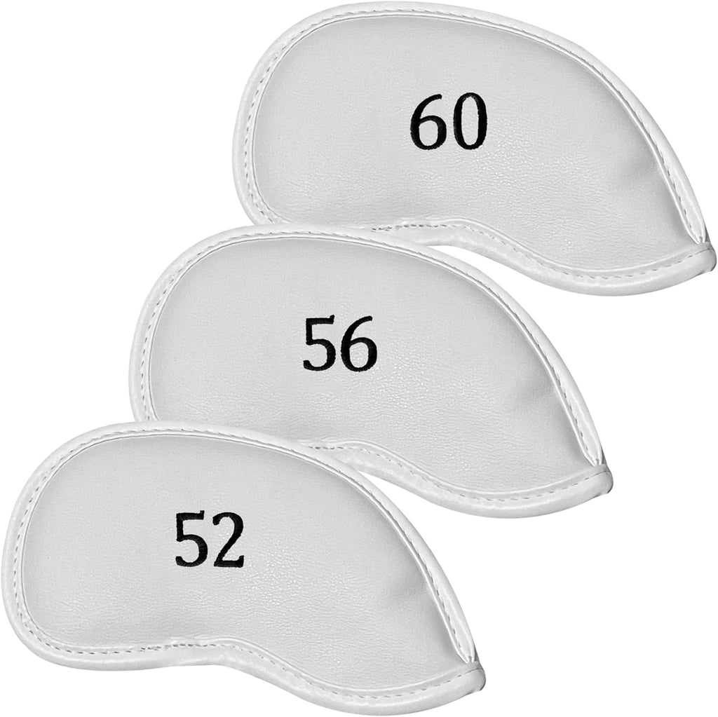 Premium Magnetic Leather Iron and Wedge Golf Club Head Covers | Set of 10 | Fits Most Clubs | Embroidered Club Label on Both Sides of Club Head Cover