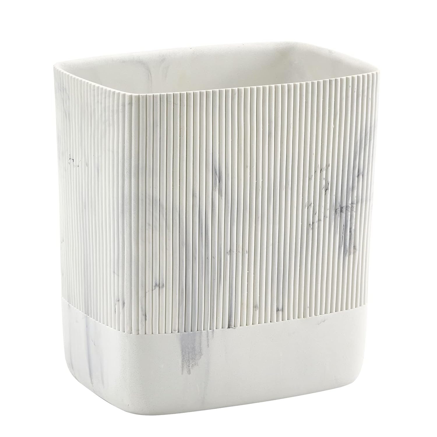 Polytree Bathroom Trash Can 1.8 Gallon(7 Liter) Small Kitchen Garbage Can,Decor Wastebasket for Bedroom Office,Resin Marble White