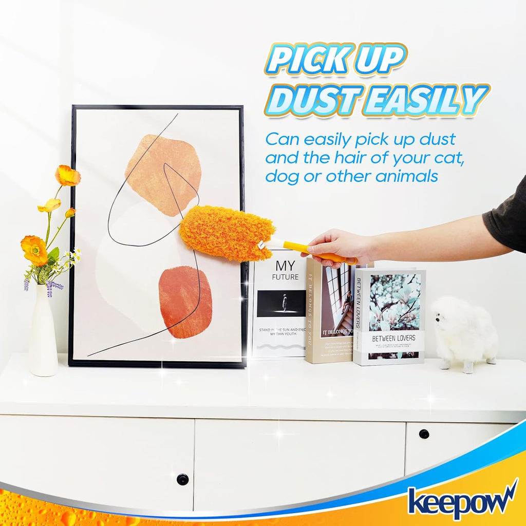 KEEPOW Reusable Microfiber Duster Refill Compatible with Swiffer Hand Duster, Heavy Duty Duster Refills, 360 Degree Dusters Refills for Cleaning, Ceiling Fan, 4 Pack (Handle is Not Included)