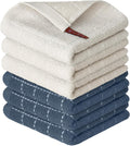 Artoid Mode Checkered Designed Cotton Beige Grey Terry Kitchen Dish Cloths, 12x12 Inch Soft Absorbent Quick Drying Cleaning Kitchen Rags Set of 6