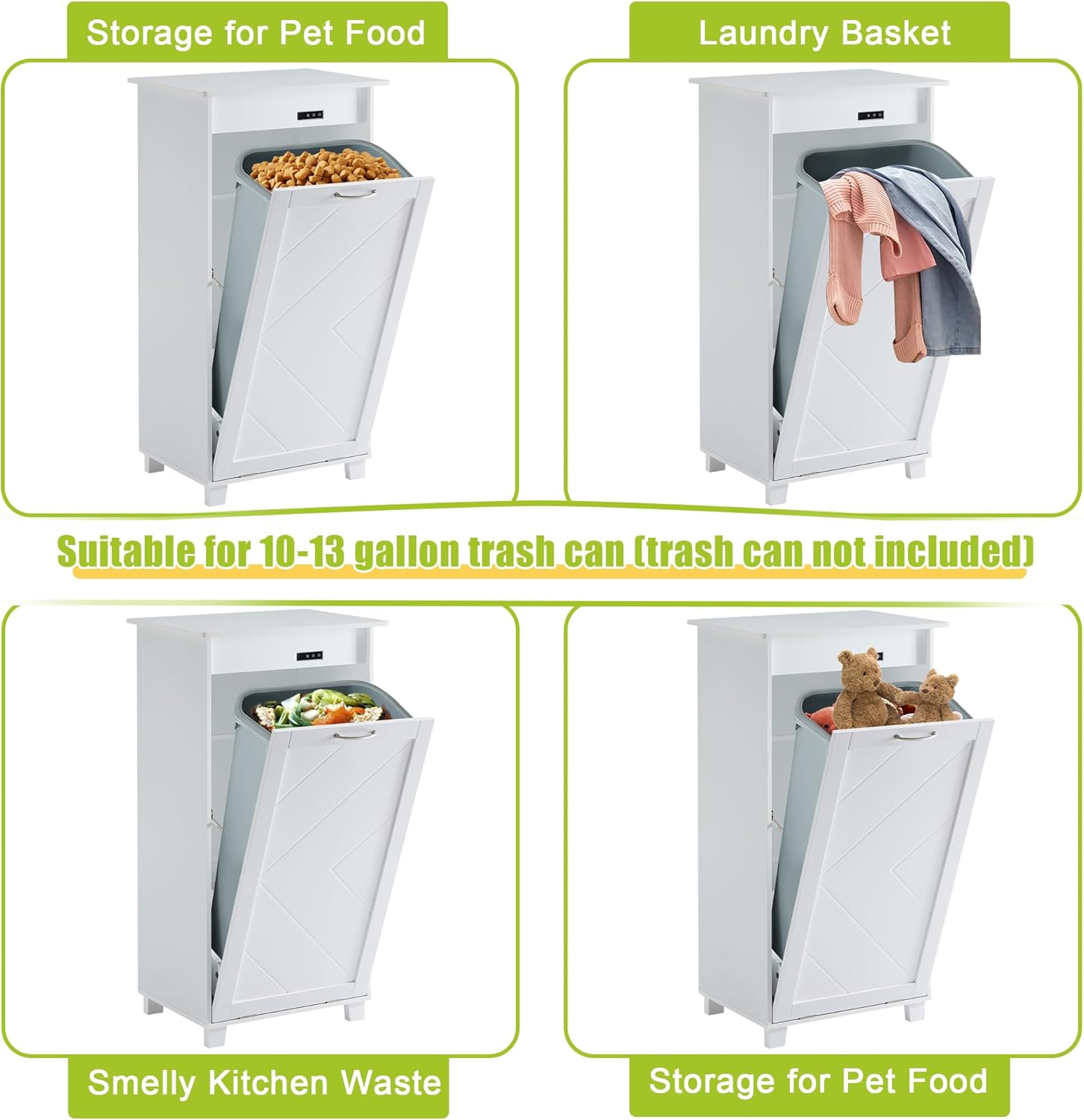 VECELO Tilt Out Kitchen Trash Bin Cabinet, Dog Proof Garbage Can with Wood Holder Free Standing Recycling, Pure White