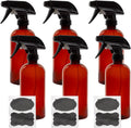 Cornucopia Brands 16oz Amber PLASTIC Spray Bottles w/Heavy Duty Mist & Stream Sprayers & Chalkboard Labels (6-pack); PET #1 Plastic Bottles, BPA-Free
