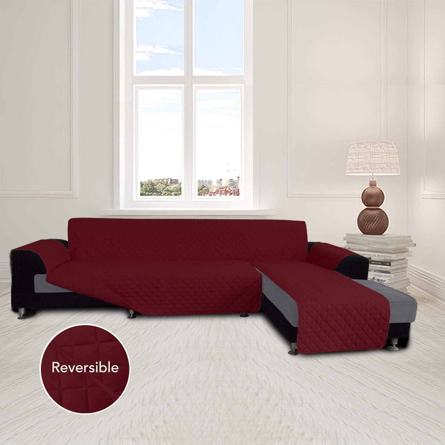 Easy-Going Sofa Slipcover L Shape Sofa Cover Sectional Couch Cover Furniture Protector Mat for Pets Dog Cat (Large,Christmas Red/Christmas Red)