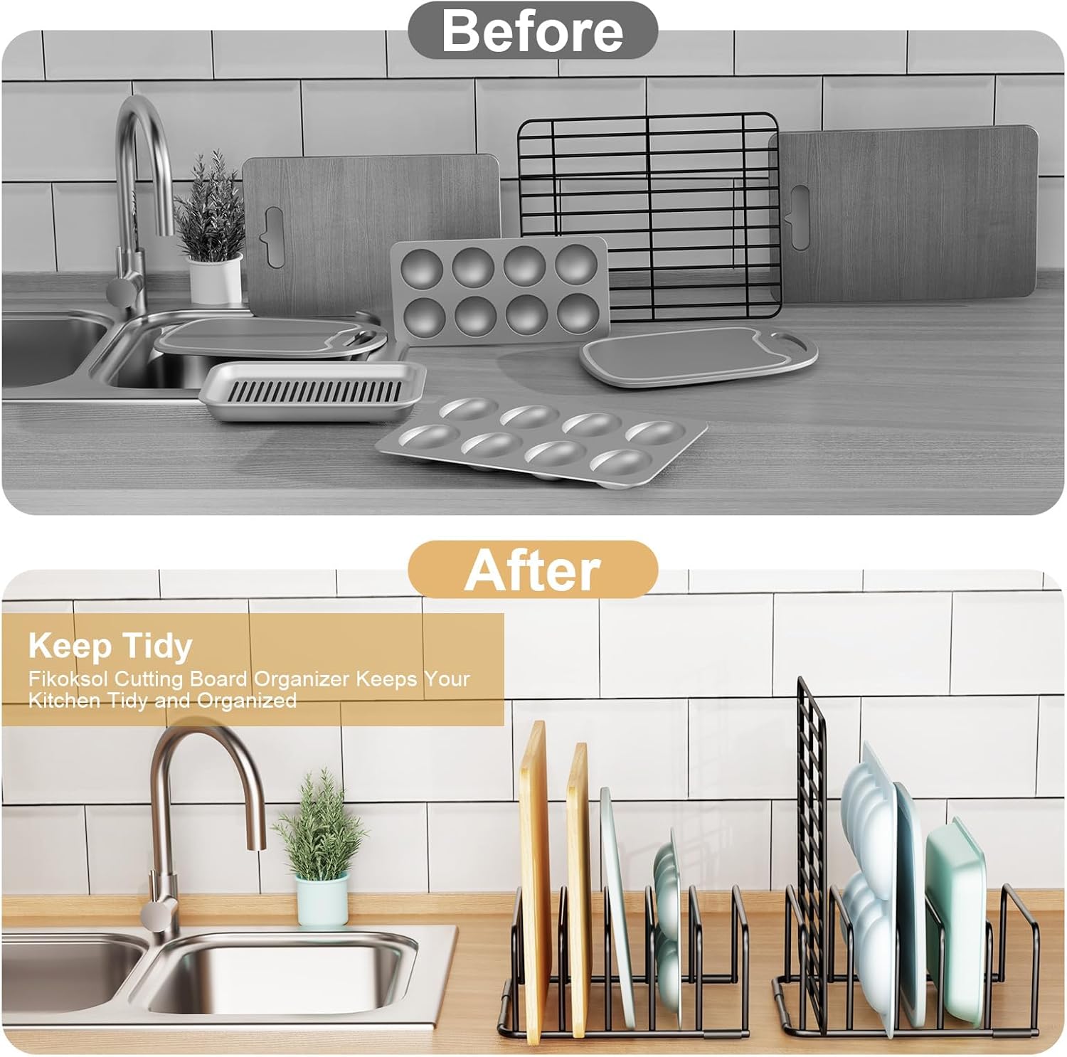 Cutting Board Organizer, [2-Pack] Cutting Board Holder Rack Baking Cookie Pan Sheets Cooling Small Racks Storage Stand for Kitchen Cabinet Countertop Bakeware Organizer 7.87 x 7.24 x 3.28 in
