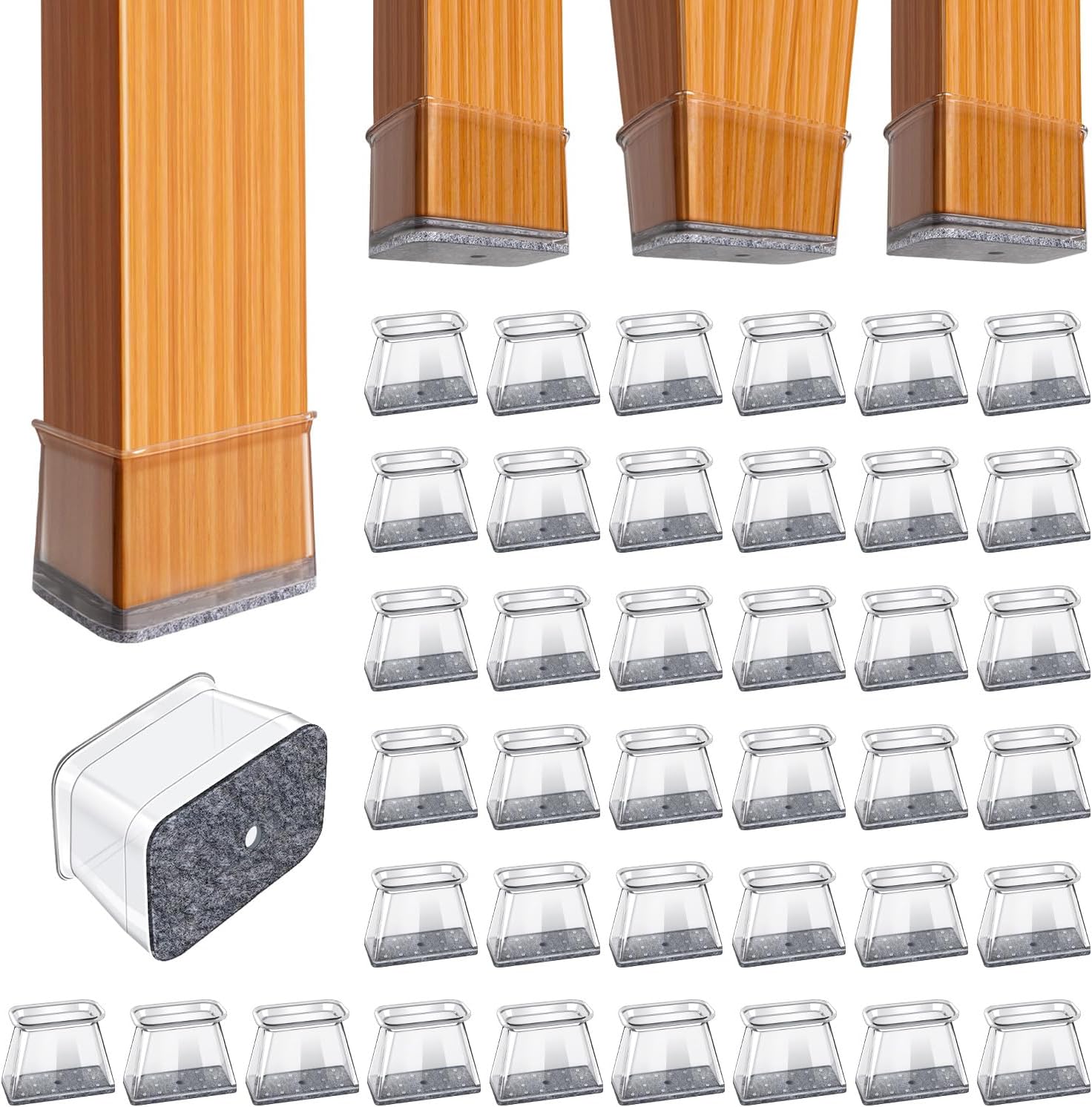 BUMACO Chair Leg Floor Protectors Rectangle Chair Leg Protectors for Hardwood Floors Silicone Pads Covers to Protect Floors(Clear-40 Pcs, Rectangle XL Fit (Perimeter: 6"~8")