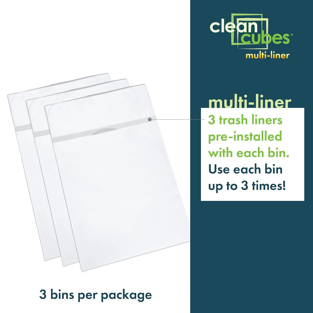 30 Gallon Disposable Pop-Up Trash Cans (3-Pack, Multi-Liner) with Fitted Bags – Foldable Garbage & Recycling Bins for Parties, Events & Kitchen (White 30" H x 14" W x 17" D)