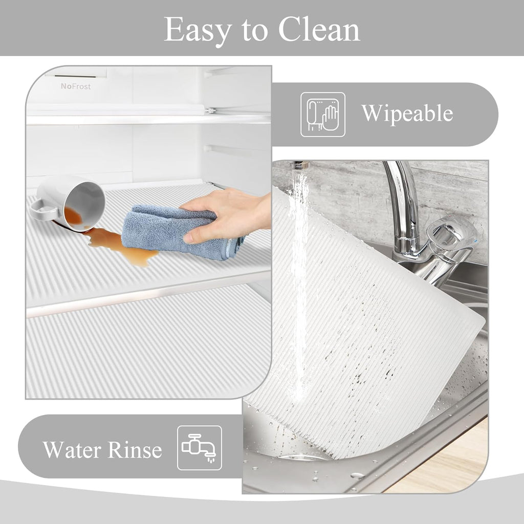 Non-Slip Silicone Refrigerator Liners for Shelves, Reusable Washable Fridge Shelf Drawer Liners, Cuttable Waterproof Oilproof Fridge Liner for Glass Shelve Kitchen Cabinet Drawer Mats (Clear, 2 Pack)