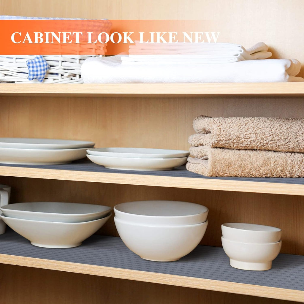 Shelf Liner Non Adhesive, Washable Cabinet Liners for Shelves, Waterproof Durable Non-Slip Drawer Liners for Kitchen Cabinets, Cupboard, Pantry, Gray 12" X 20'