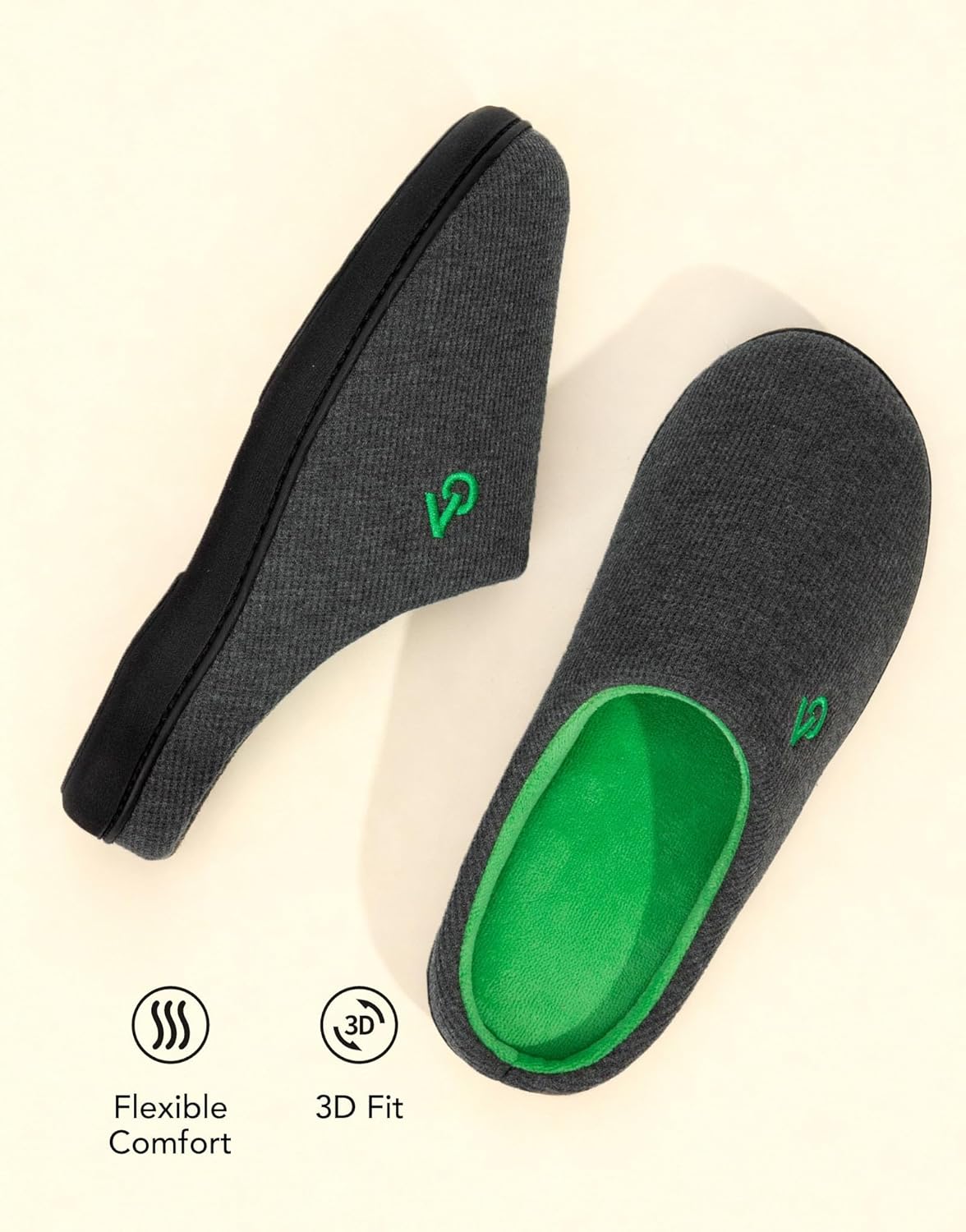 VeraCosy Men's Two-Tone Memory Foam House Slippers Indoor Outdoor Durable Rubber Sole