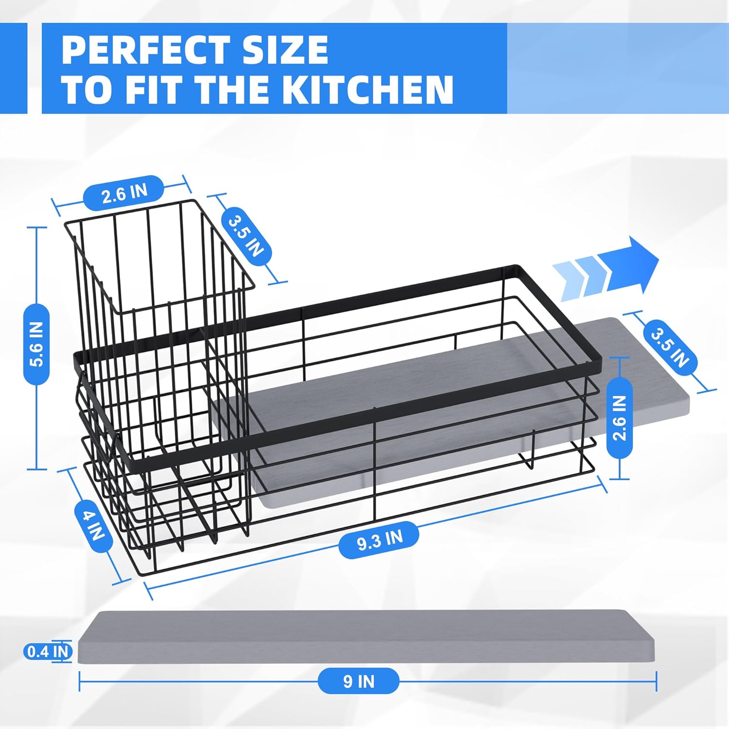 Sponge Holder for Kitchen Sink with Instant Drying Stone, Sponge Caddy, Stainless Steel Sink Caddy Organizer with Brush Holder, Dish Soap Dispenser, Kitchen Sink Accessories & Storage Rack