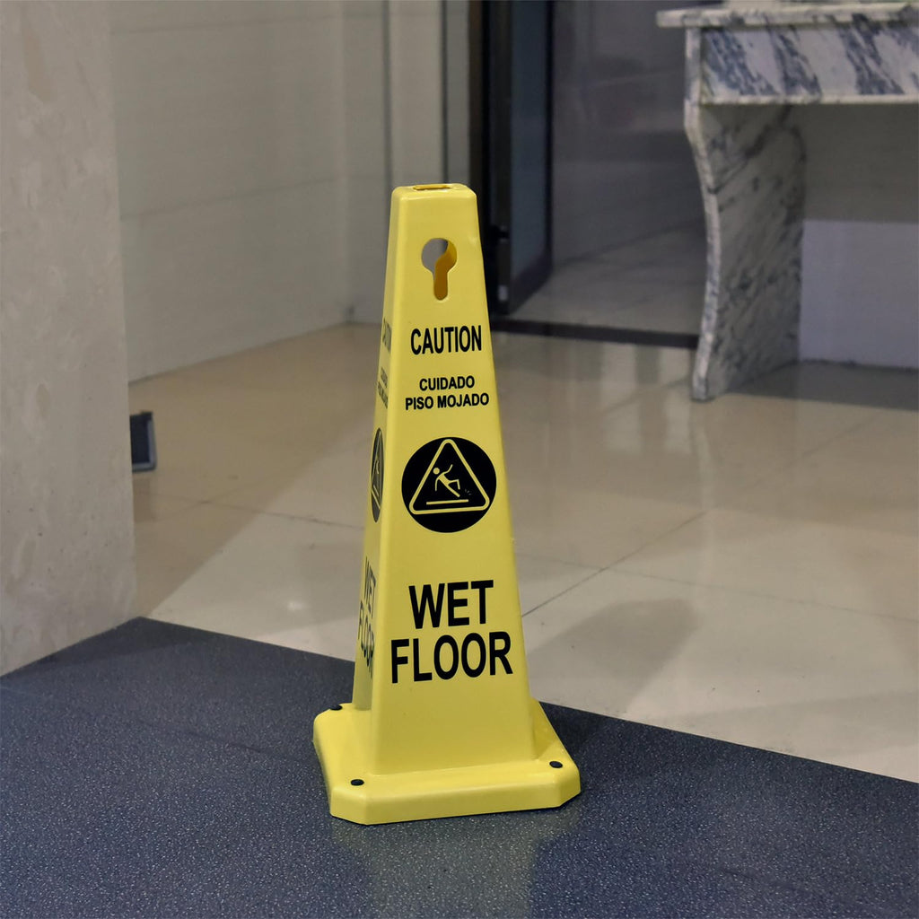 Plastic Traffic Cones, 4-Sided Message Cones, Road Safety Parking Cones, Standing Traffic Warning Signs for Cleaning Area, Garage, No Entry (8, Caution Wet Floor, Large)
