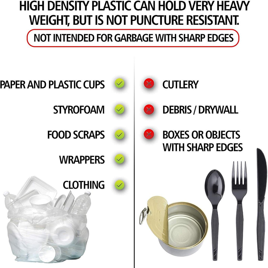 Aluf Plastics High Density Trash Bags, 10 Gallon, 1000 Count, 8 Micron (eq), 24" x 24", Clear, for Bathroom, Office, Industrial, Commercial, Janitorial, Municipal, Recycling
