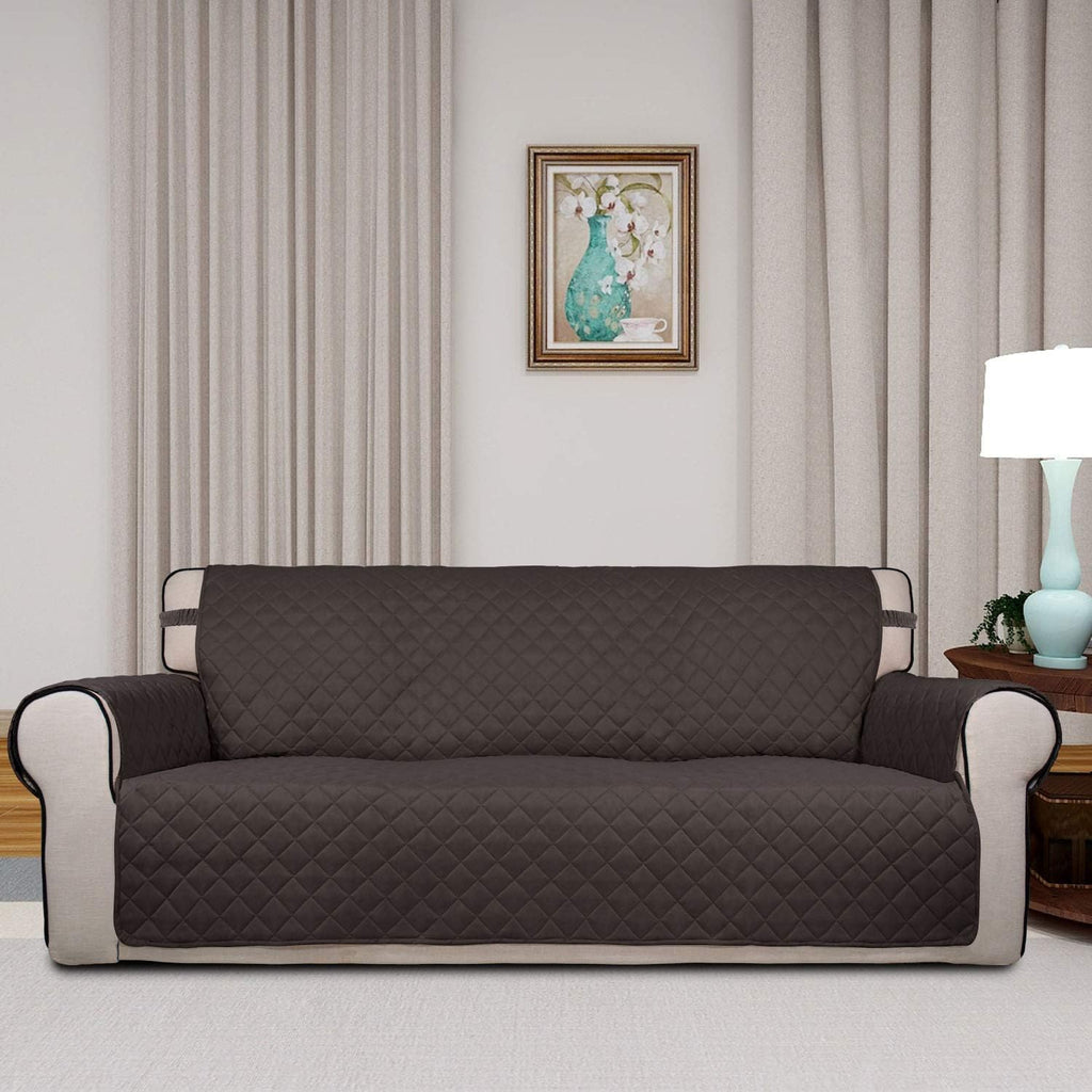 PureFit Reversible Quilted Sofa Cover, Water Resistant Slipcover Furniture Protector, Washable Couch Cover with Non Slip and Elastic Straps for Kids, Dogs, Pets (Sofa, Chocolate/Beige)