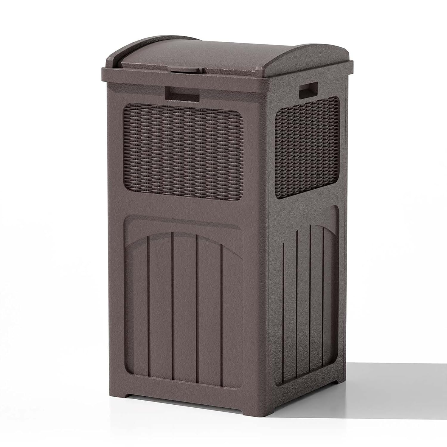 Patiowell 36 Gallon Outdoor Trash Can, Resin Outdoor Garbage Can with Lid for Patio, Backyard, Deck, Dark Brown