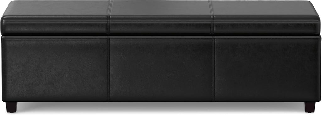 SIMPLIHOME Avalon 54 inch Wide Contemporary Rectangle Extra Large Storage Ottoman Bench in Midnight Black Vegan Faux Leather, Assembled, For the Living Room, Entryway and Family Room