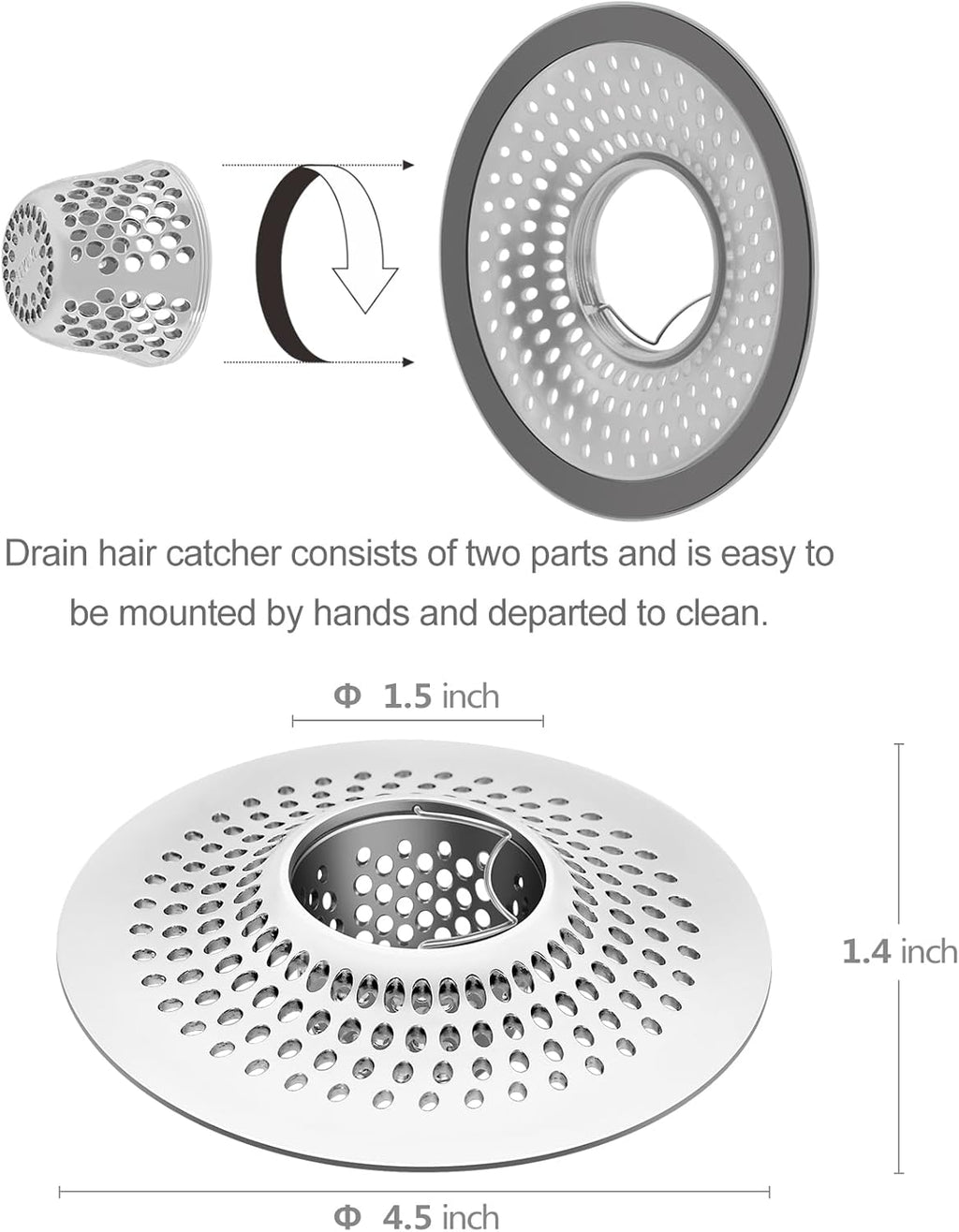 LEKEYE Shower Drain Hair Catcher/Bathroom Drain Cover/Bathtub Drain Strainer/Shower Stall Drain Protector(Pearl Chrome)
