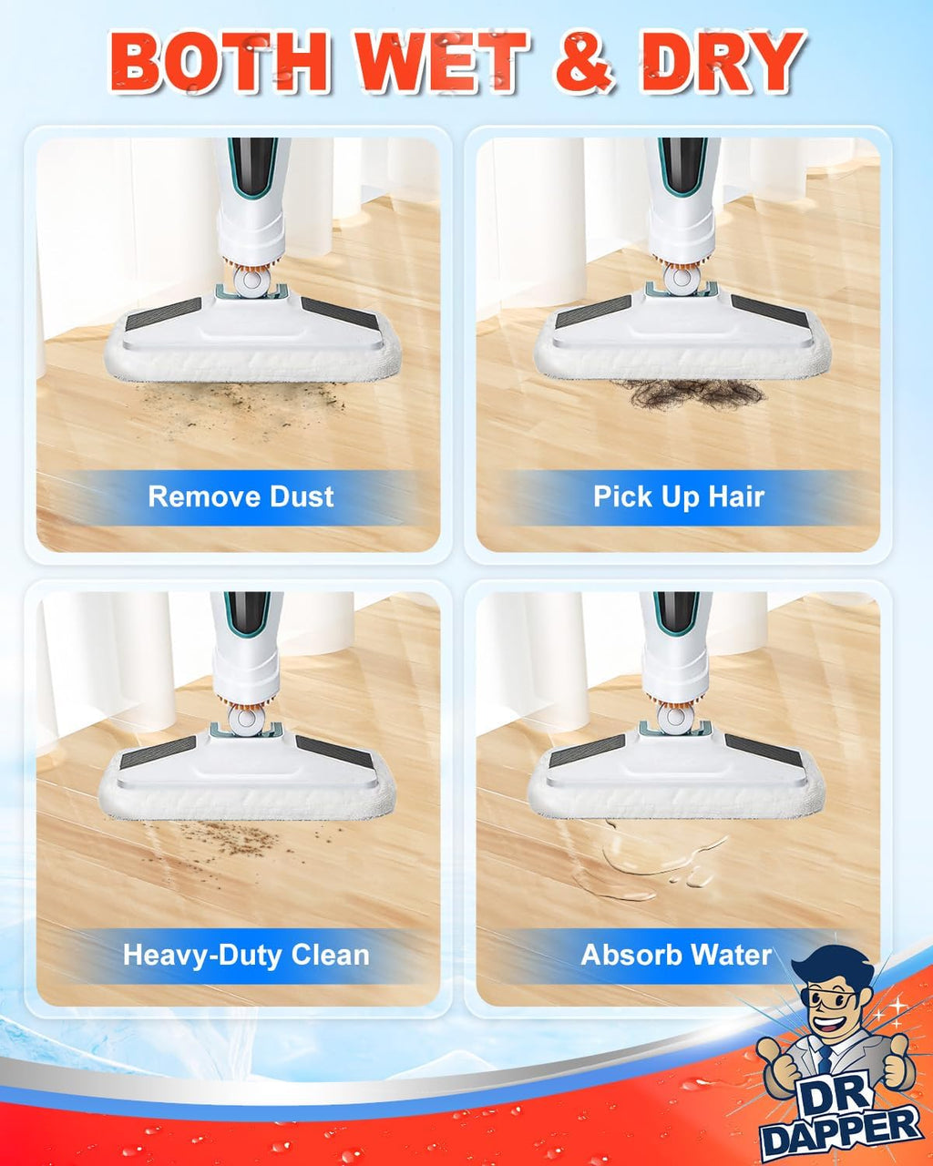 DR DAPPER 6 Pack SMP01 Steam Mop Pads Compatible with Kenmore SM2060 S200 Series – Floor Mops with Washable Pads, Multi-Surface Steam-Mop for Tile Vinyl Hardwood Floors