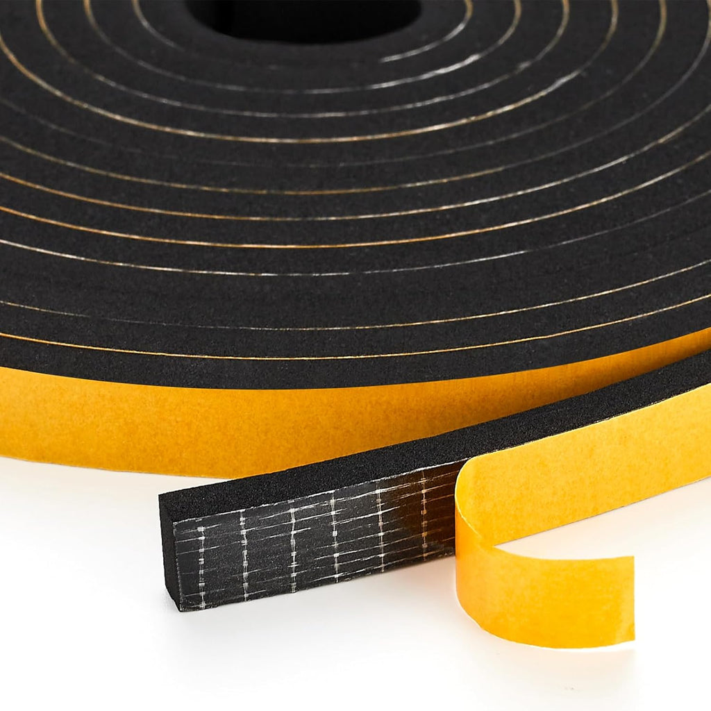 10 Feet Weather Stripping Door Seal, 1" Wide X 1/8" Thick Door Seal Strip High Density Foam Tape Adhesive Strip for Door Soundproofing,Window Insulation (1" x 1/8" x 10FT,Black)