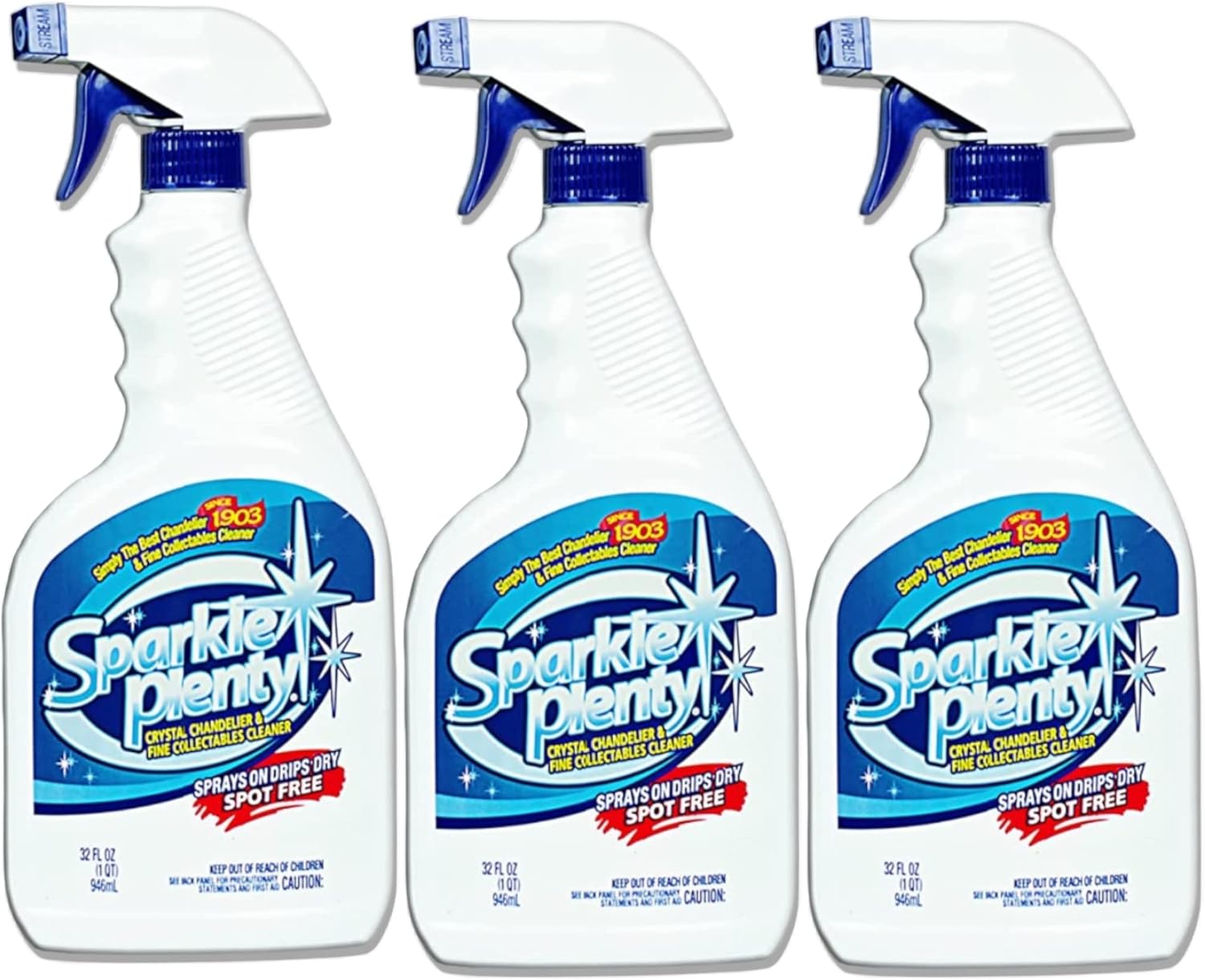 Sparkle Plenty Chandelier Cleaner Drip Dry Spray No Wipe - Dust Remover & Streak Free Glass Cleaner Spray for Crystal Chandelier & Window Screen - Versatile Household Cleaning Supplies (32 oz, 3 Pack)