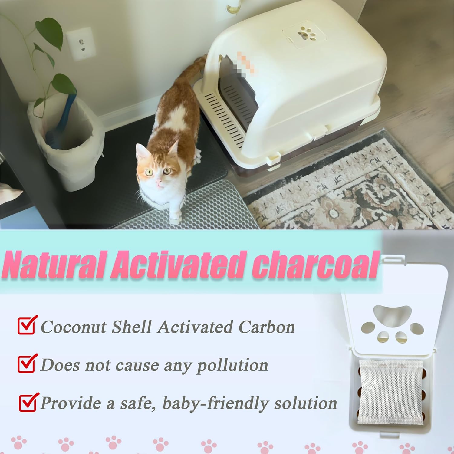 12 Pack Universal Odor Eliminator for Hooded Cat Litter Box, Natural Activated Charcoal Filters Refills, Cat Toilet Odor Control Replacement for Automatic Litter Box