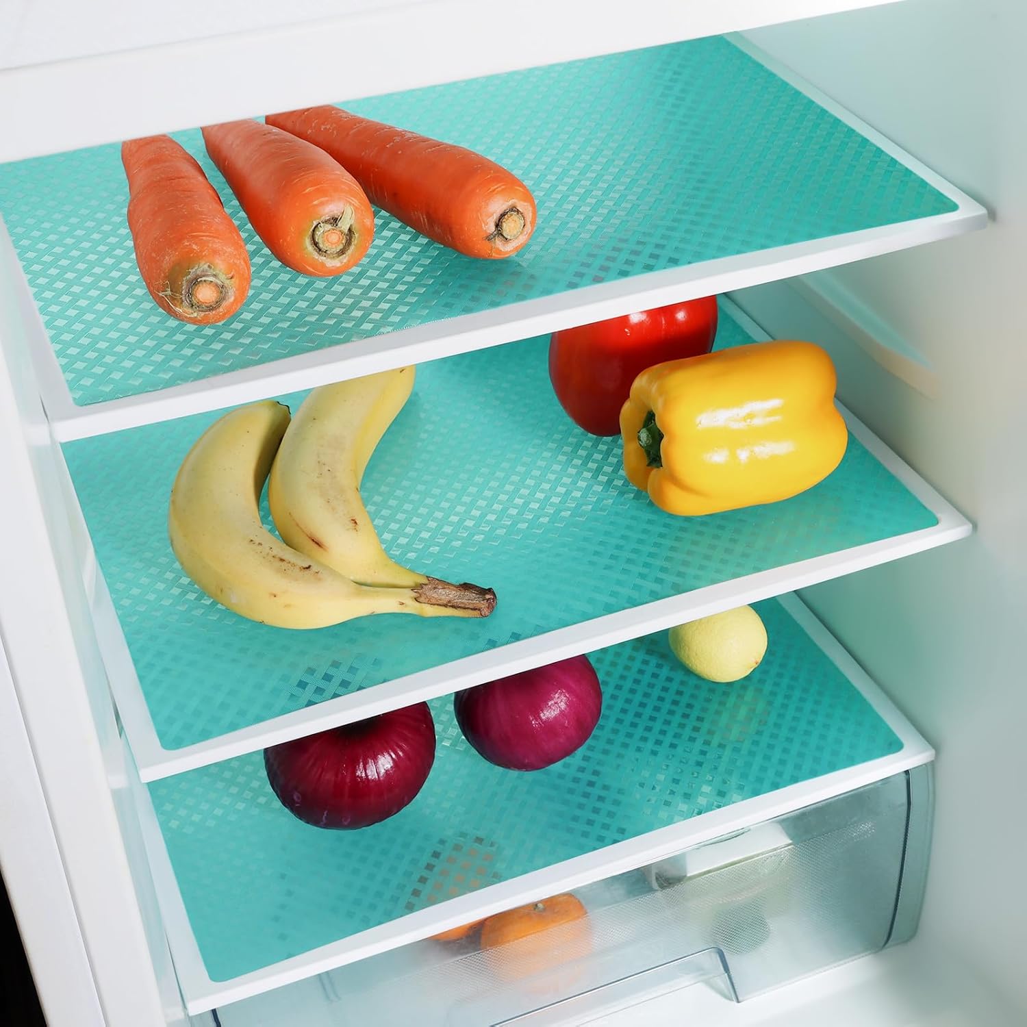 Blue Shelf Liners for Kitchen Cabinets Refrigerator Liners Waterproof & Oil-Proof Kitchen Cupboard Liner Drawer Mats EVA Material Non Adhesive Fridge Liner for Shelves 17.5 x 236.2 Inches