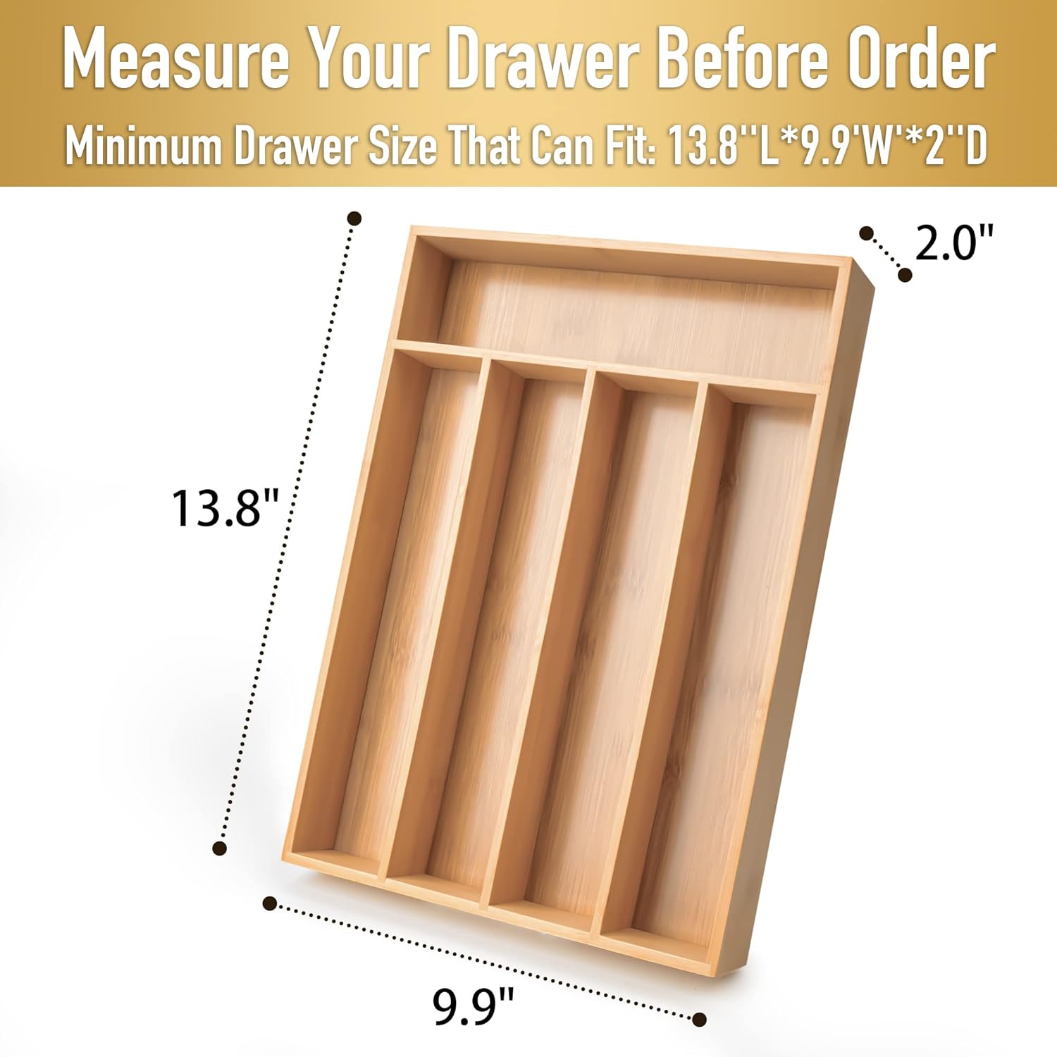 Silverware Organizer Bamboo Kitchen Drawer Organizer Utensil Organizer Silverware Holder Cutlery Organizer in drawer Flatware Organizer Tray (Natural 5 Slots)