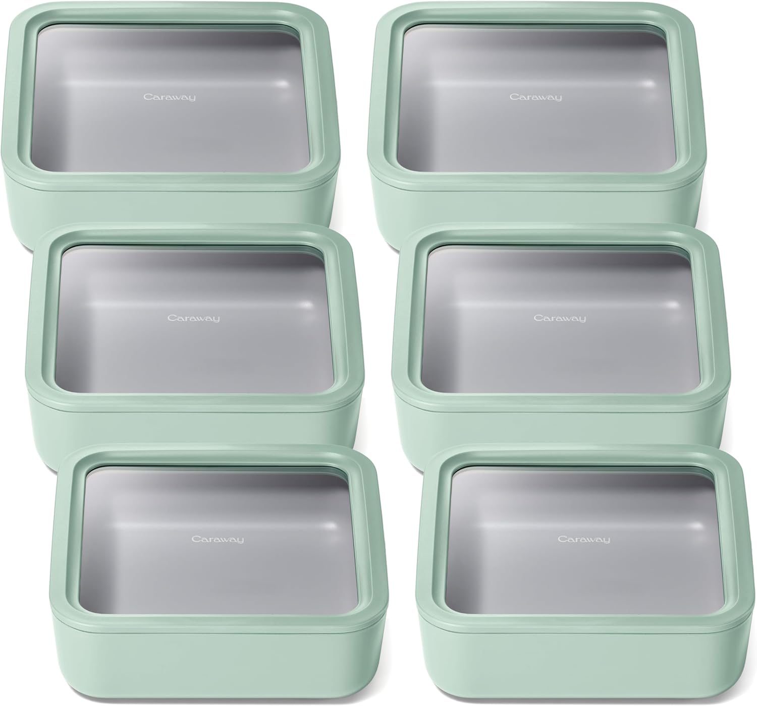 Caraway 6pc Glass Food Storage Set – 10 Cup Food Containers (6) - Ceramic Coated - Non Toxic, Non Stick with Lids - Microwave Safe - Mist