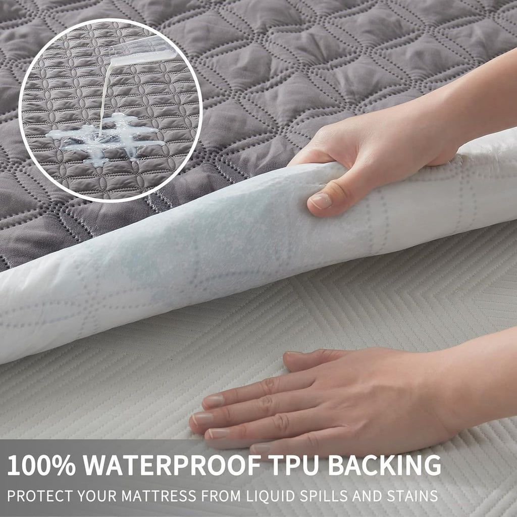 BEDLORE Waterproof Mattress Protector, Noiseless Queen Size Mattress Pad with Deep Pocket Fitted Up to 6"-18", Soft Breathable Dirt-Proof Bed Mattress Cover Washable Bedroom, Hotel (Gray)