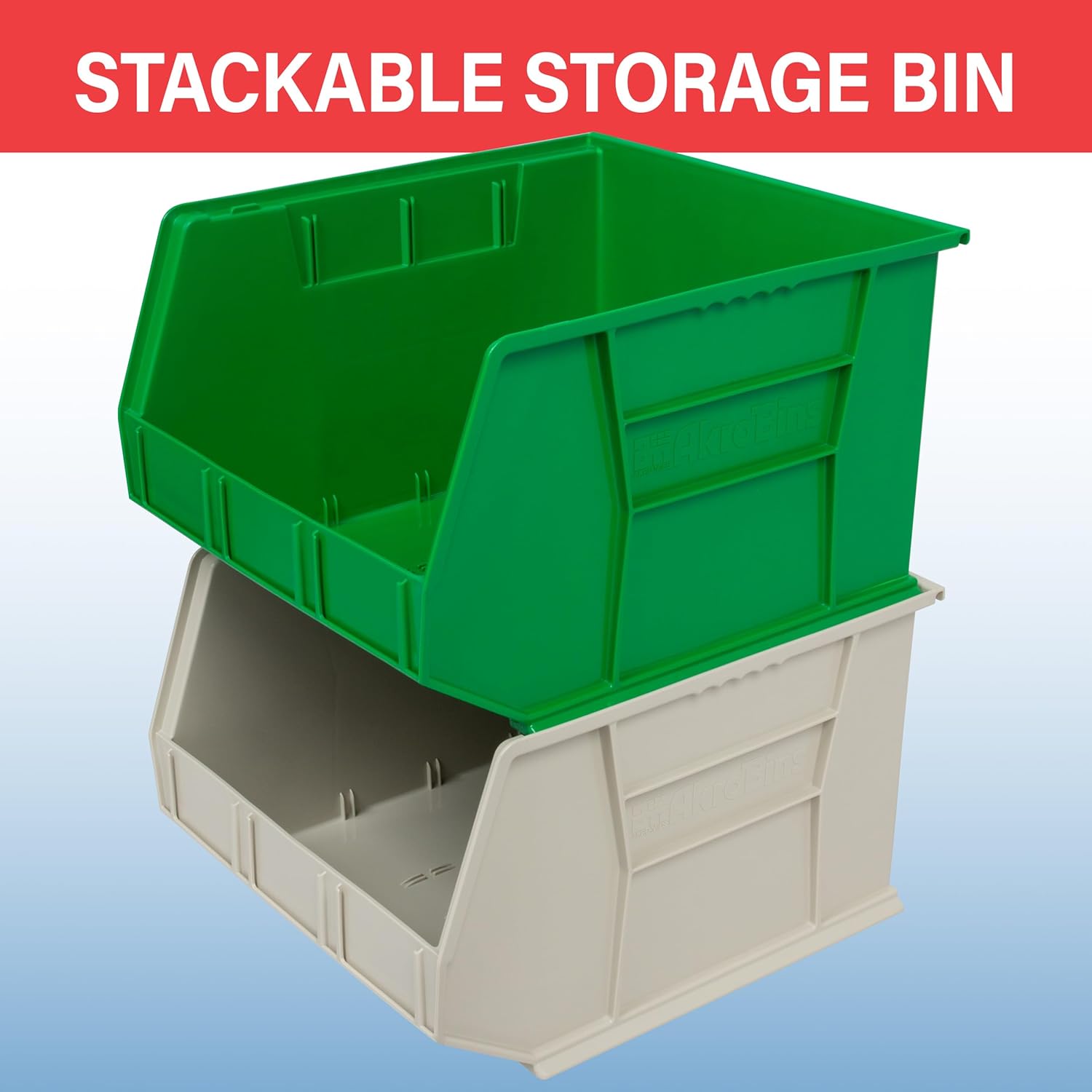 Akro-Mils 30270 AkroBins Plastic Storage Bins, Space-Saving Stackable Bins for Garage, Pantry, Craft Organization, 18" x 16" x 11", Blue, 3-Pack