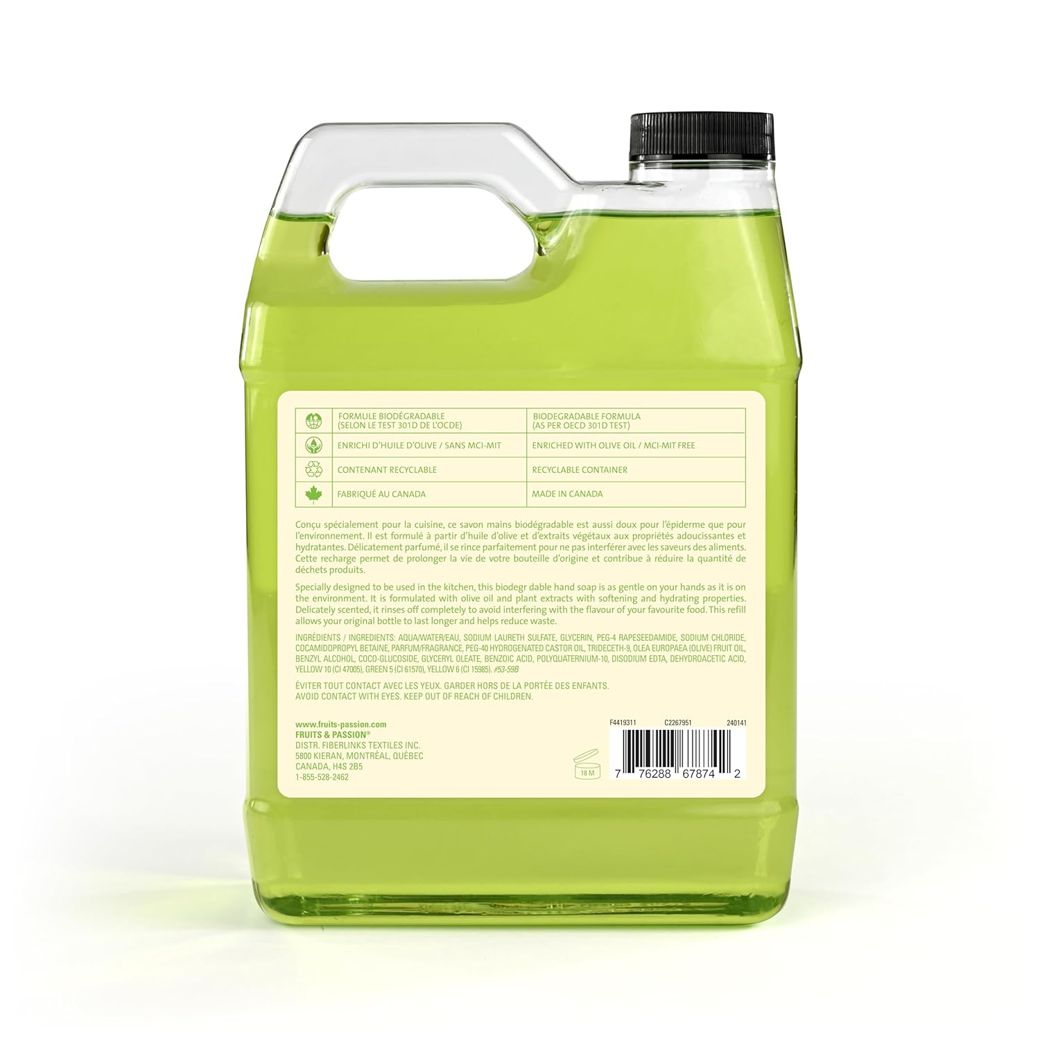 Cucina Fruits & Passion Hand Soap Refill – 1 Liter (33.8 oz) Lime Zest and Cypress – Purifying All Natural Kitchen Hand Soap with Olive Oil – Vegan and Moisturizing Formula