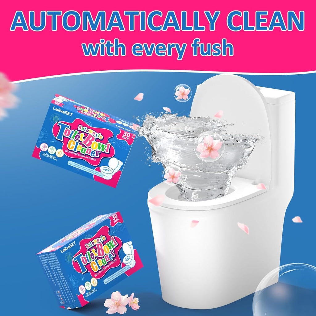 Automatic Toilet Bowl Cleaner Tablets, 30-Pack Long-Lasting Toilet Tank Cleaner for Bathroom, Blue Water Freshener, Prevents Stains & Odor, Safe for All Toilets (30, Blue and Pink)