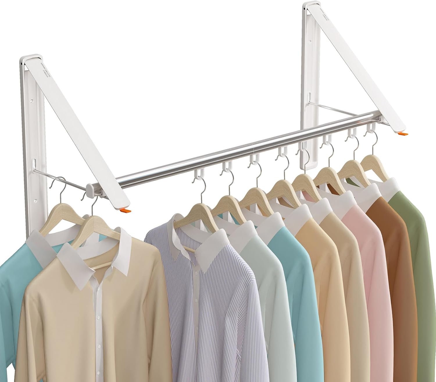 Clothes Drying Rack Retractable, Wall Mounted Clothes Hanger Rack for Laundry Room, Laundry Drying Rack with Clothes Rod Space Saving Closet Organizer Aluminium (White, 2P)