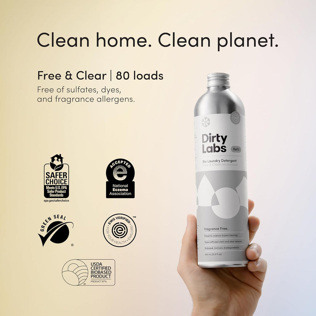 Dirty Labs | Scent Free | Bio Enzyme Liquid Laundry Detergent | 80 Loads (21.6 fl oz) | Hyper-Concentrated | High Efficiency & Standard Machine Washing | Nontoxic, Biodegradable | Stain & Odor Removal