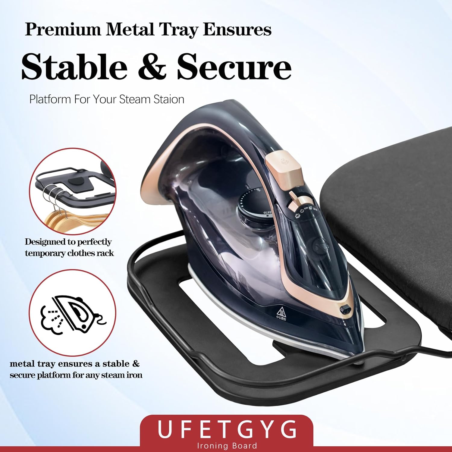 Ironing Board, Metal Panel Iron Board |43" X 13" W/with Iron Rest | Full Metal Construction| Height Adjustable | Heat & Scorch Resistant Fabric | Anti-Skid Feet | Heavy Duty| Easy to Fold