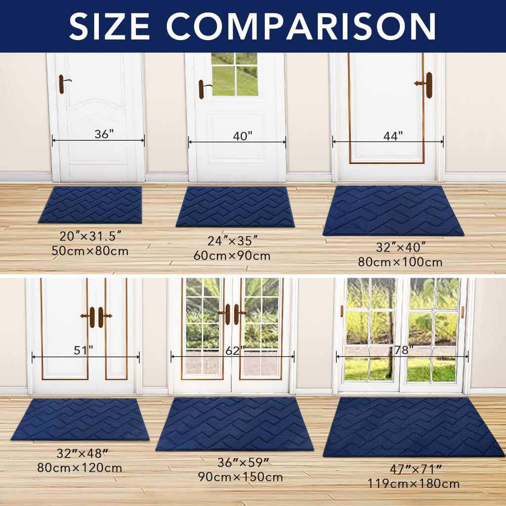 hicorfe Front Door Mat Outside Entrance,32"x40" Absorbent Muddy Dirt Resist Welcome Door Mats Outdoor Indoor,Stain and Fade Resistant,Non Slip Backing Entry Mat Doormat for Entryway(Navy Blue)
