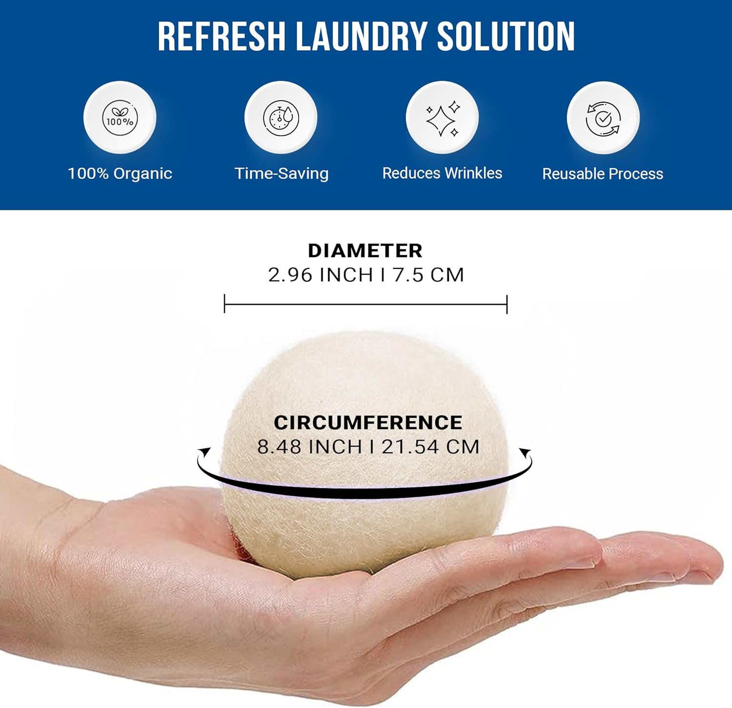 Ezhippie Quality Wool Dryer Balls - 6 XL Pack - 1000+ Loads - Pure Organic Wool - Reusable Natural Fabric Softener Perfect with Essential Oils, Reduce Clothing Static and Wrinkles