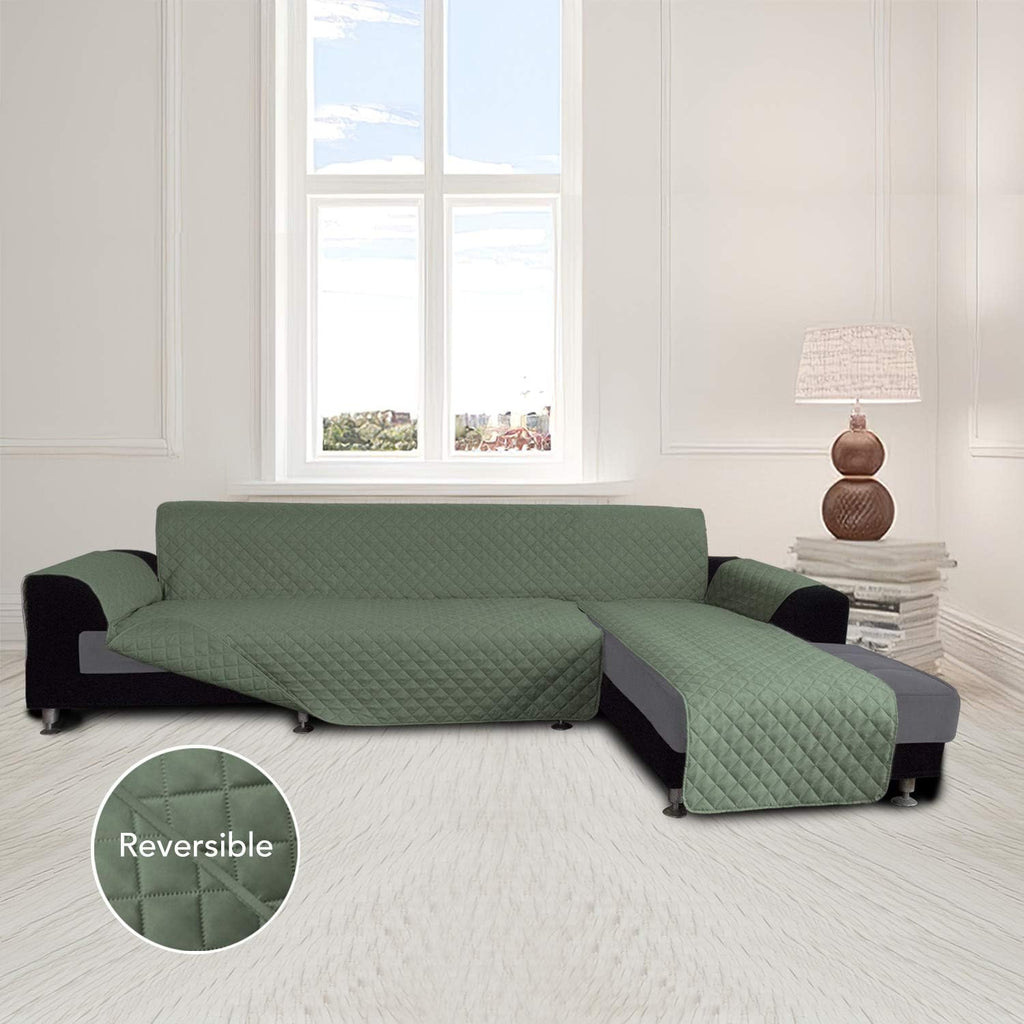 Easy-Going L Shape Sofa Slipcover - Reversible Chaise Cover - Furniture Protector for Pets, Kids, Dogs, Cats (Small, Greyish Green/Greyish Green)