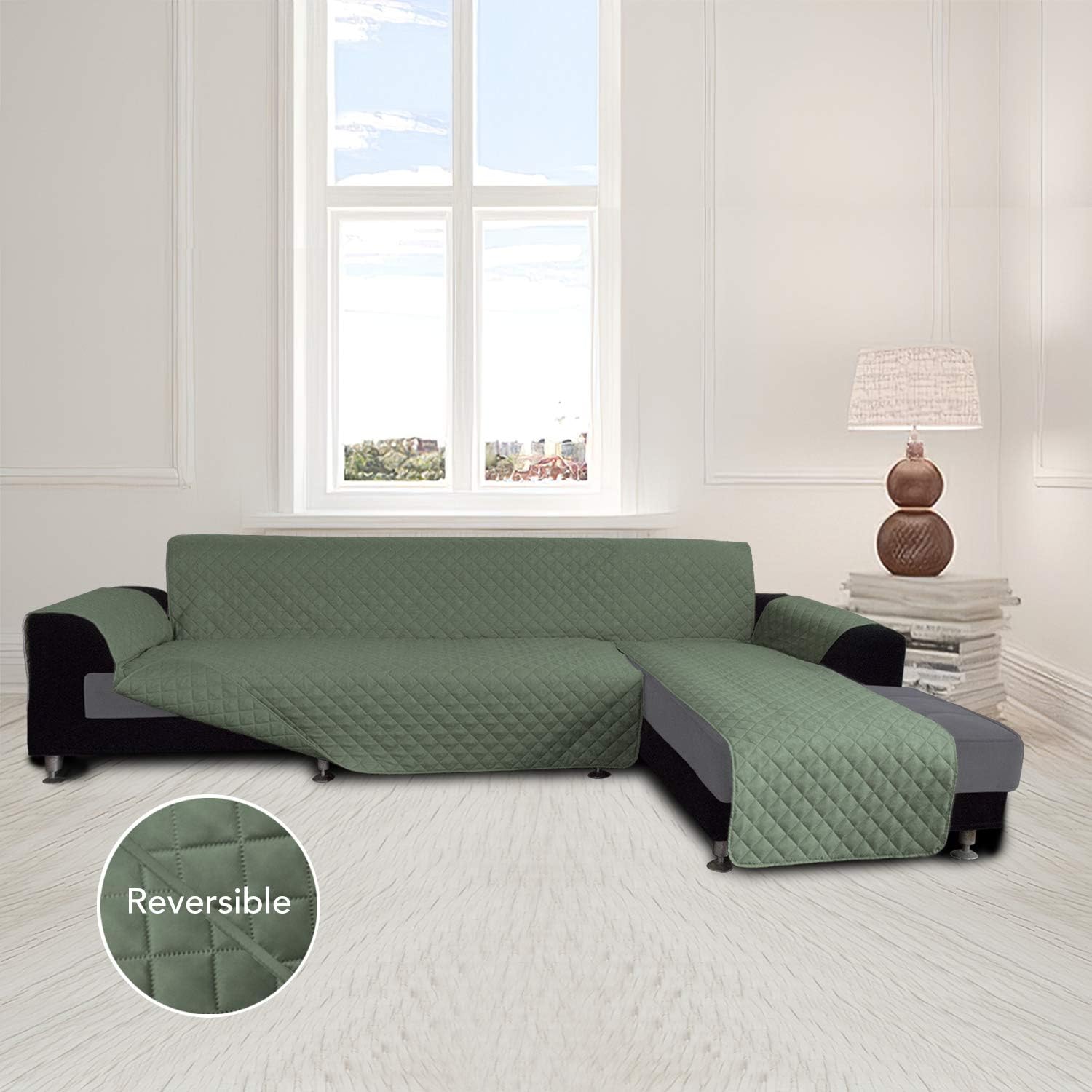 Easy-Going Sofa Slipcover L Shape Sofa Cover Sectional Couch Cover Furniture Protector Mat for Pets Dog Cat (X-Large,Greyish Green/Greyish Green)