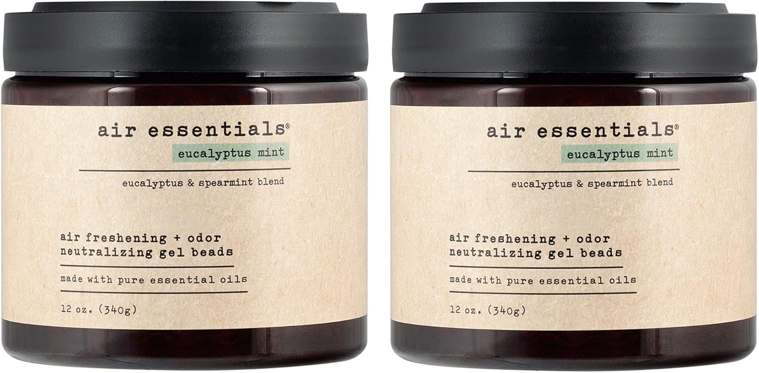 Air Essentials Air Freshener & Odor Neutralizer Gel Beads - 12 oz, Pack of 2 - Odor Eliminator - Made with Pure Essential Oils - Eucalyptus Mint Scent