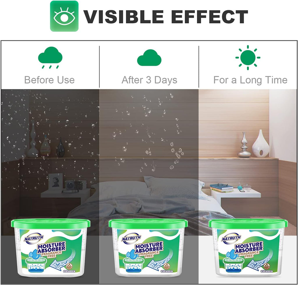 NATRUTH Moisture Absorber boxes, Unscented 500ml(6 PACKS)*10.5OZ Closet Dehumidifier, Eradicate Odor Moisture Absorbers Bucket,Dehumidifier for Closet,Bathrooms, Kitchen & Study, Boats,RVs (Green)