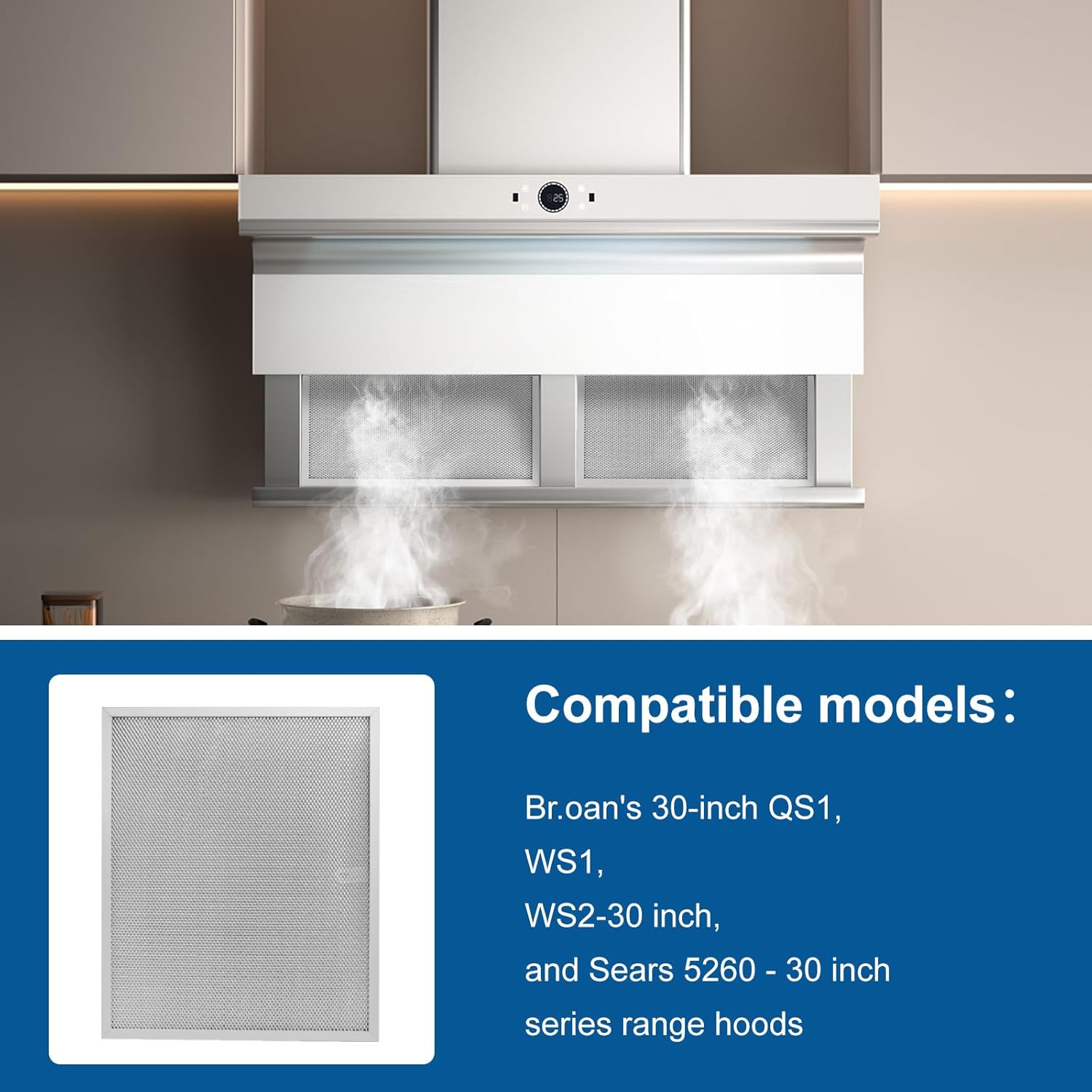 Allure Range Hood Filter Replacement 14.2" x 11.8" BPS1FA30 With 5-Layer Aluminum Mesh Fit for Broan. Nutone vent filter for Kitchen Overhead Exhaust Fan Blocks Grease & Filters Oven Air (2PIC)ENKTIK