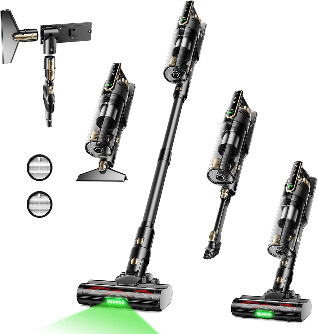 Trucozie Cordless Vacuum Cleaner with Self-Standing, 50 mins Runtime Lightweight Stick Vacuum with Powerful Suction, Anti-Tangle Wireless Vacuum Versatile for Hard Floor/Carpet/Pet Hair, Black