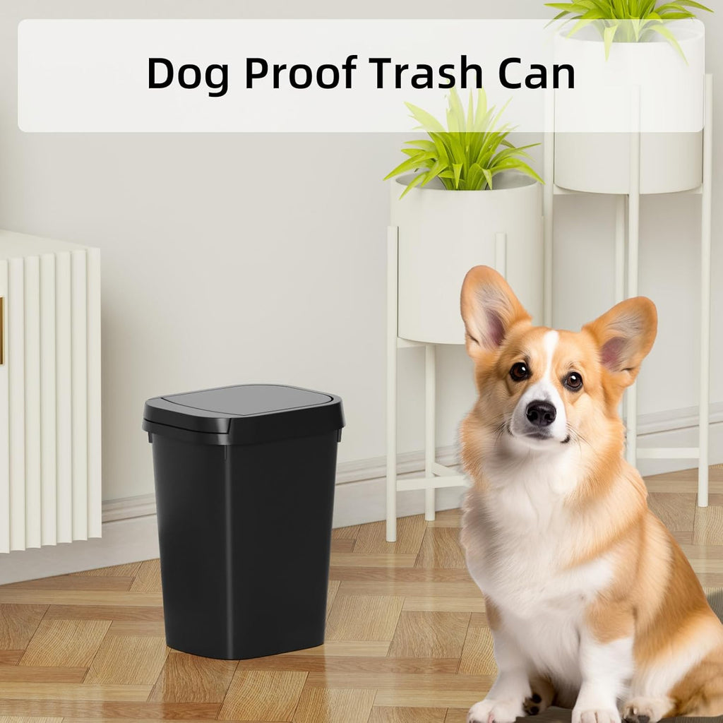 3 Pack Bathroom Small Trash Can with Lid, 2.6 Gallon Slim Garbage Bin with Pop-Up Lid, 10L Plastic Wastebasket for Bedroom, Office, Kitchen, Toilet (Matte Black)
