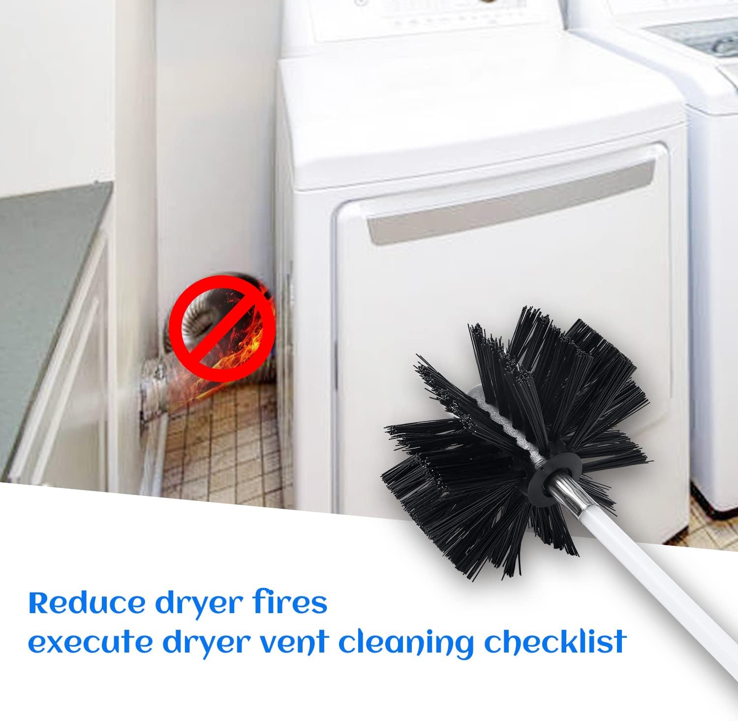 HOKLNUSE Dryer Vent Cleaner Kit Chimney Sweep Cleaning Tools Pellet Stove Cleaner Kit Air Dryer Duct Fireplace Brushes for Easy Lint Cleaning with 4" and 6" Brush Heads (Medium Duty, 20Feet)