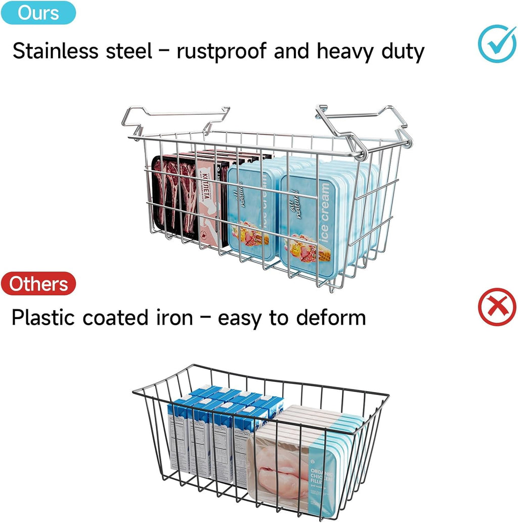 Freezer Organizer Bins - Fit 10 to 20 Cu.FT Deep Freezer, Stackable Chest Freezer Organizer Sort Frozen Food and Easily Get with Handle, 4 Pack Chest Freezer Bins