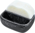 MyGift Modern Black Resin Double Sponge Holder with Realistic Marble Pattern for Kitchen Sink Countertop, Dish Cleaning Sponges or Scrubbing Pads Bowl with 2 Compartments