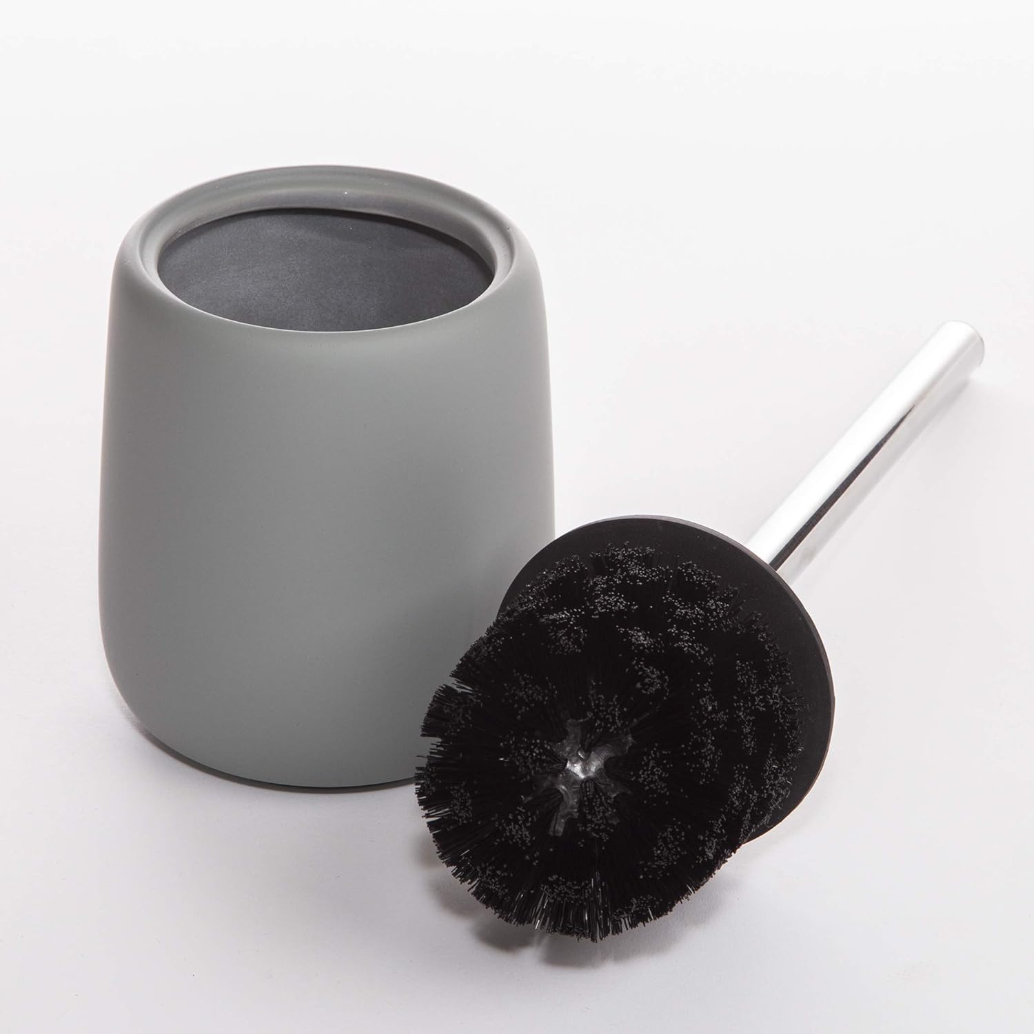 BINO Toilet Brush with Holder - Silicone Coated Ceramic, Light Grey - Bowl Cleaner
